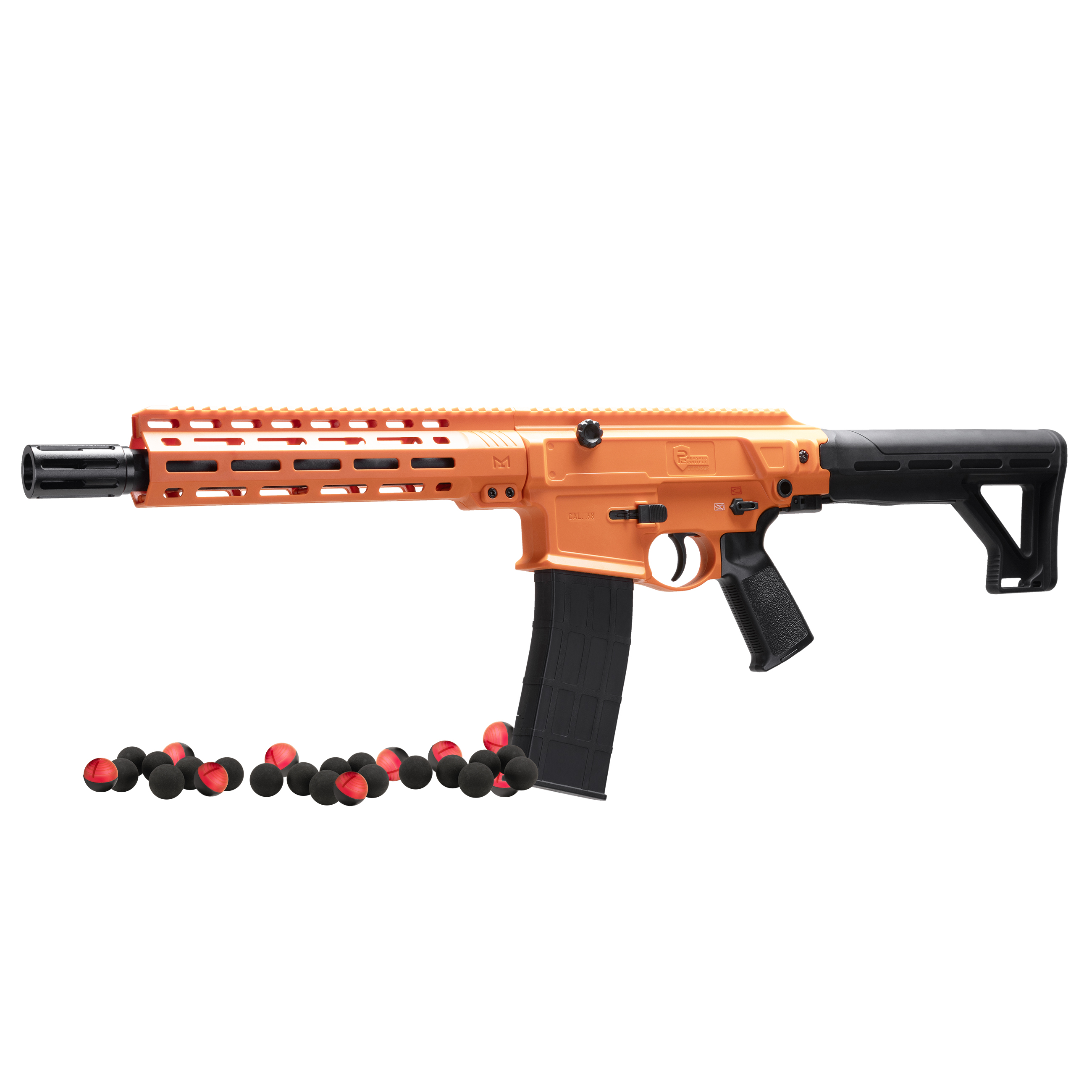 Defensor 68 less-lethal rifle shown from left side with Core Defense .68 caliber ammo